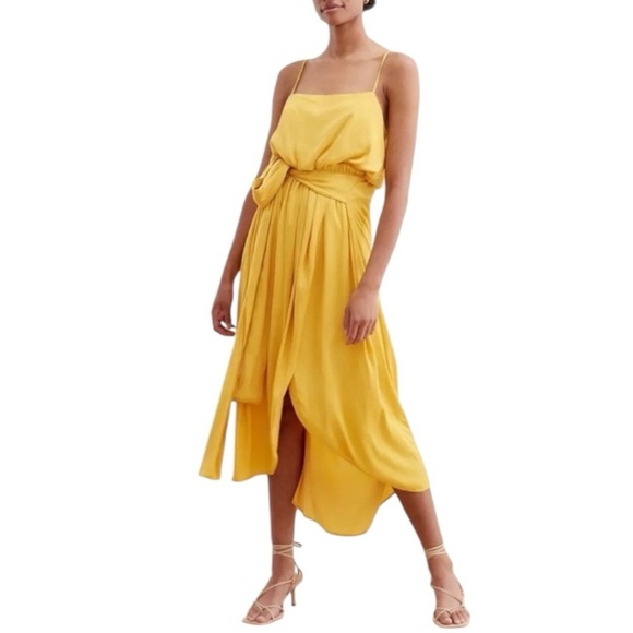 Modern Citizen Mila Tie-Front Layered Tank Midi Dress - Marigold Yellow -Large - Picture 7 of 11